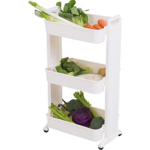 3 Layers Kitchen Vegetable Fruit Organizing Cart Living Room Sundries Books Cosmetics Storage Rack Shelf with Casters DQ1516