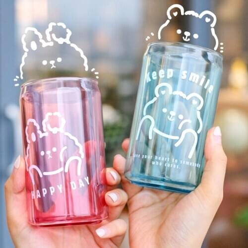 340ml Cartoon Cute Water Glass Breakfast Juice Milk Cup Plastic Coffee Cup Colorful Transparent Juice Drinkware