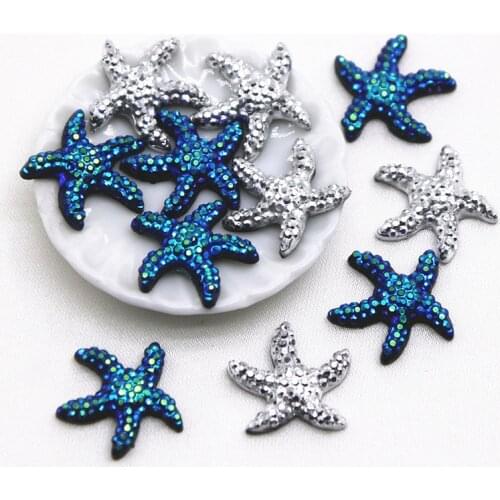 50pcs 16x18mm silver/black sea star resin flatback cabochon DIY jewelry/phone Charm decoration No Hole