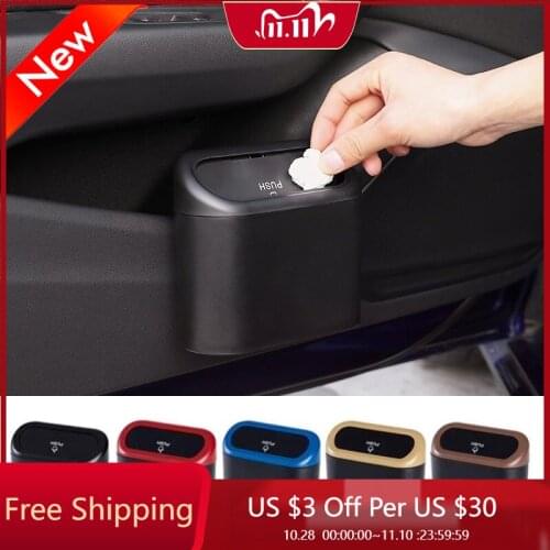 Car Trash Can Interior Organizer Storage Box Car Garbage Bag Press Sealed Trash Can Auto Storage Bin Accessories