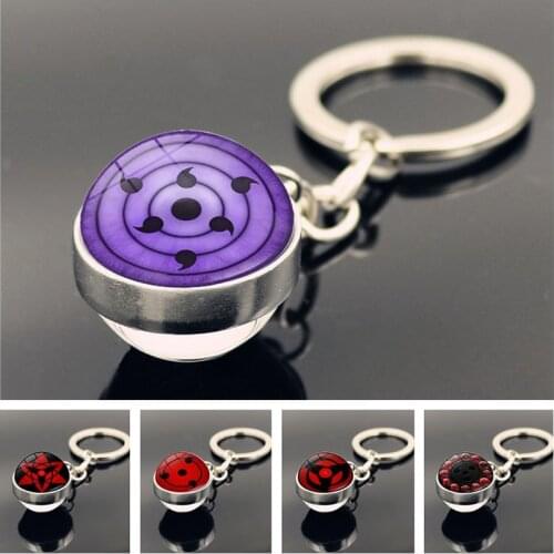 Cartoon Anime Keychain Charms Jewelry Cosplay Uchiha Clan Sharingan Eye Double Sided Glass Ball Key Chain Ring for Kids Gift