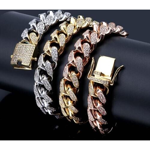 Gradient Color Hip Hop AAA+ CZ Zircon Paved Bling Iced Out Round Cuban Curb Miami link Chain Necklaces for Men Rapper Jewelry