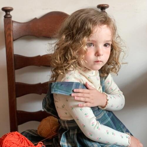 Childrens T-shirt 2021 Autumn and Winter New Korean Girls' Cute Edge Print Bottoming Shirt Childrens Long Sleeve Top Kids Top