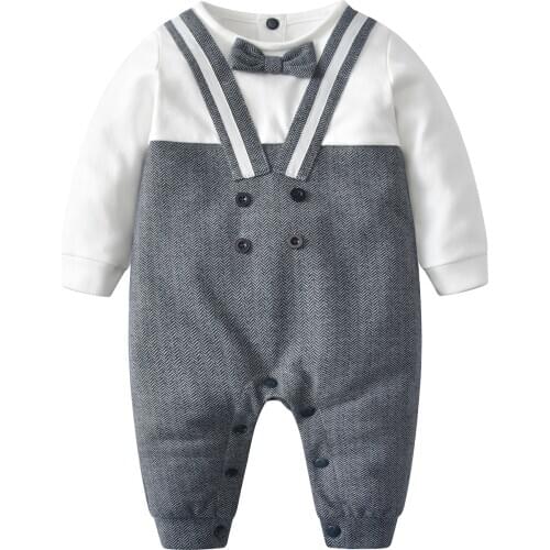 Infant Boys Gentleman Romper Clothes One Piece Long Sleeve Baby Knitted Clothes Toddler Jumpsuit Spring Fall Clothes for Kids