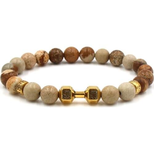 8mm jthr 3 elastic adjusted Charm nature agate Onyx Spartan helmet Dumbbell Bracelet Fashion