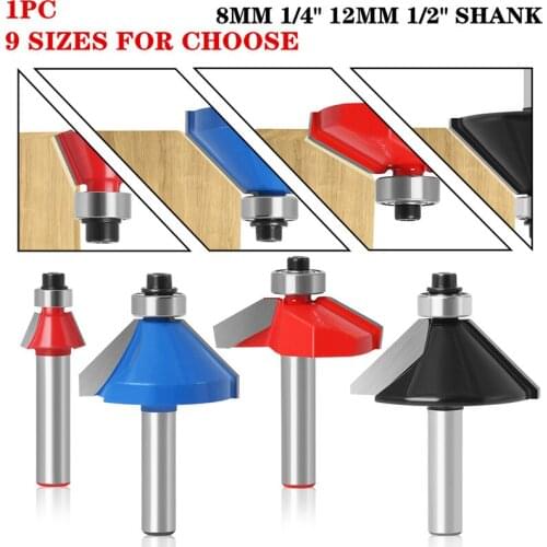 1pc 8mm Shank Edge Chamfering Wood Router Bit With Bearing 45 Degree Woodworking Trimming Milling Cutter Wood Cutting Tools