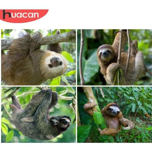 HUACAN Full Square/Round Diamond Painting Sloth Cross Stitch Wall Decor Diamond Mosaic Animal Handmade Gift