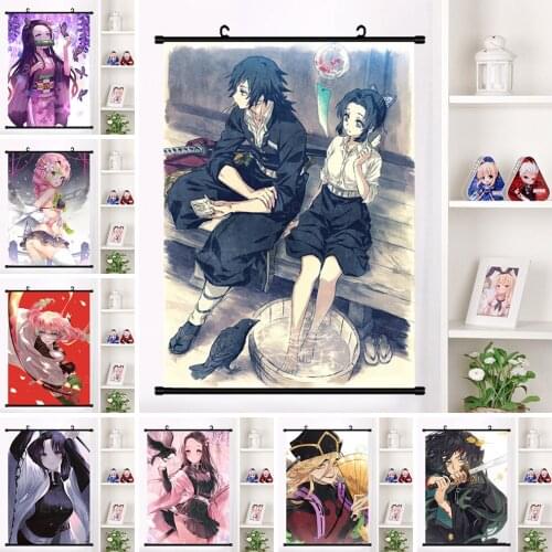 Hanging Art Cartoon Anime Canvas Painting Demon Slayer Poster Picture Decor Bedroom Home Wall Plastic Scrolls Characters Prints