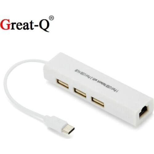 Great-Q USB-C Type C USB 3.1 Male to 100M rj45 rj-45 Ethernet Network LAN Adapter cable cord usb 2.0 HUB for Macbook Laptop