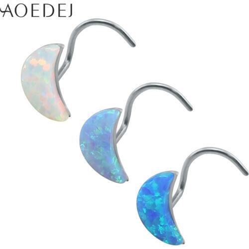 AOEDEJ 3 Colors Half Moon Blue Fire Opal Stone Piercing Nose Rings Stainless Steel Nose Piercing Stud L Shape 20g Neuspiercing