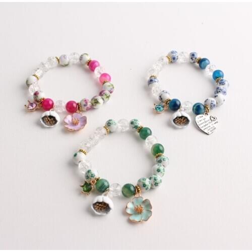 Korean Handmade Cute Beads Bracelets for Women Blossom Flower Pendant DIY Girl Women Charm Bracelet Christmas Jewelry