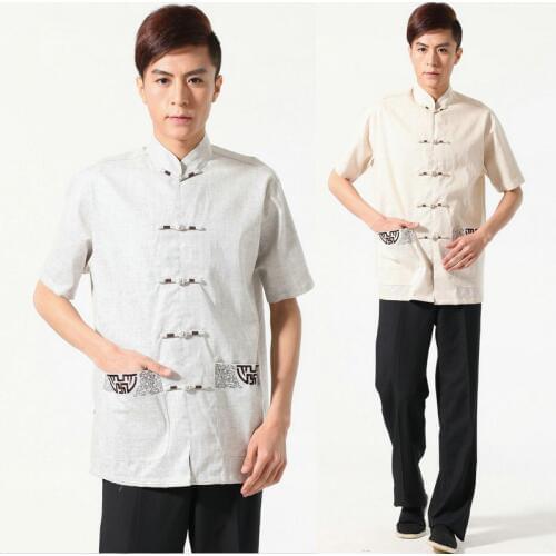 Middle-aged and Tang Suit Cotton Linen Men Summer Shirts Chinese Traditional Men Clothing Party Men Blouse 17