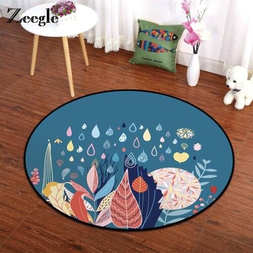 Zeegle Round Carpet Cartoon Floor Mat Kids Bedroom Carpet For Living Room Non-slip Kitchen Carpet Chair Besides Area Rug