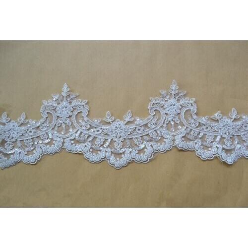Lace beaded trim scallop lace e Boarder Trim DIY Veil Trim wedding dress hem with beading 10 Yards