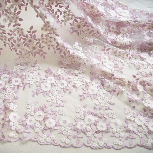 Ivory White Lavender Floral Embroidery Lace Fabric Tulle Bridal Lace Fabric Wedding Party Lace Fabric