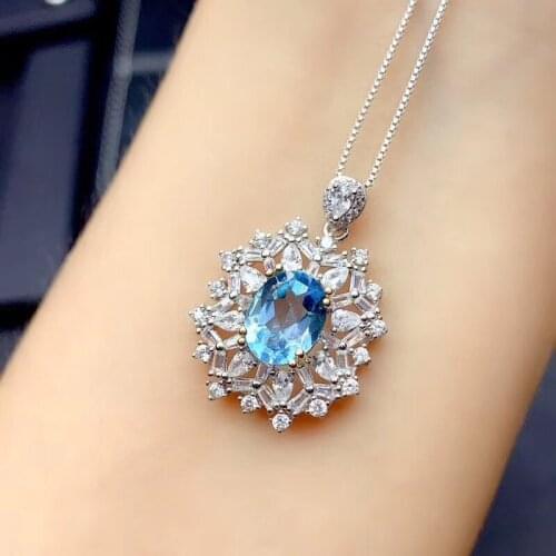 The best gift for Anniversary Topaz Necklace Pendant 925 sterling silver Fine jewelry Natural And Real Topaz Necklace