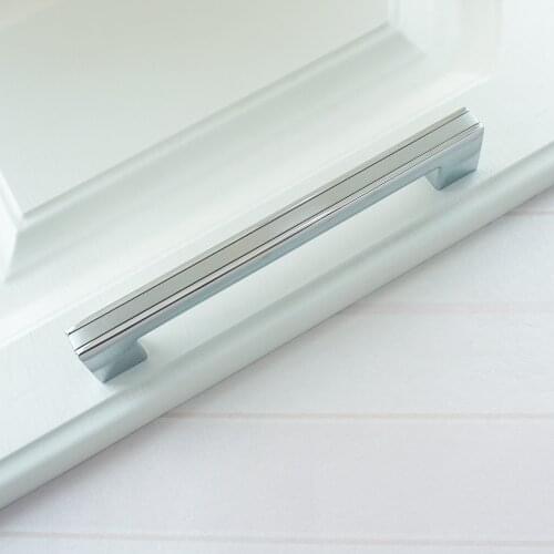 Zinc Alloy Furniture Handles for Cabinets and Drawers Silver Kitchen Accessory Modern Wardrobe Pulls Knobs 6.3'' (Hole to Hole)