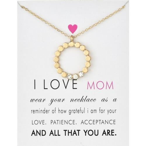 12pcs Fashion Jewelry i love mom dotted circle crystal necklace For Women