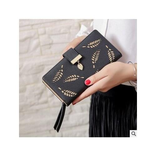 2021 Fashion Brand Gold Hollow Leaves Women Wallet Soft PU Leather Womens Clutch Wallet Female Designer Wallets Coin Card Purse