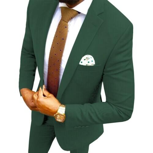 Men Suits Slim Fit Casual 2 Pieces Business Groomsmen Army Green Champagne Lapel Tuxedos for Formal Wedding(Blazer+Pants)