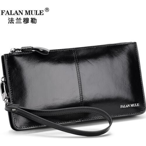 FALAN MULE Fashion Men Wallets Long Genuine Leather Brand Purse Male Clutch Wallet Card Holder