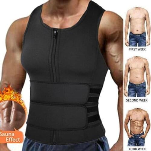Men Waist Trainer Sweat Vest Neoprene Sauna Suit Corset Body Shaper Zipper Tank Top Belt Workout Shirt Cpmpression Shapewear