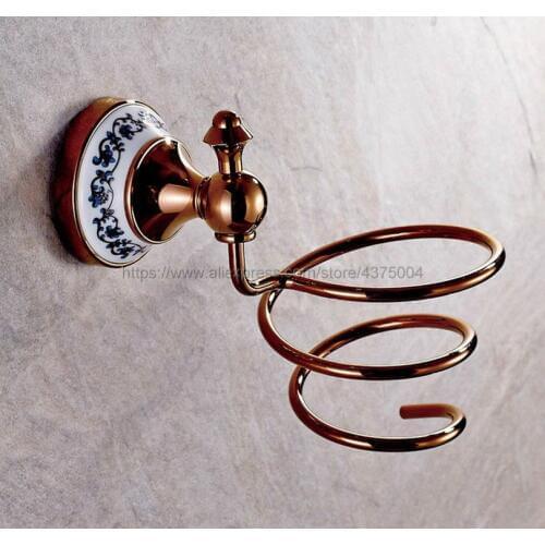 Rose gold color hair dryer rack for Wall Shelf rack Stand Wall-mounted Bathroom Walls Shelf Storage Hairdryer Holder Nba388