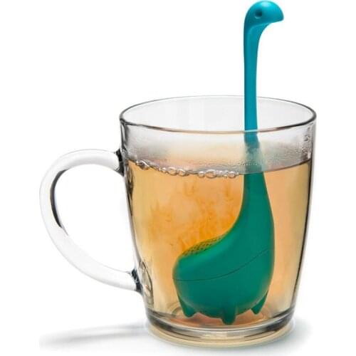 2021 New Creative Silicone Handle Strainer Dinosaur Loose Leaf Tea Infusers Long Handle Vertical Tea Steeper Silicone Strainer