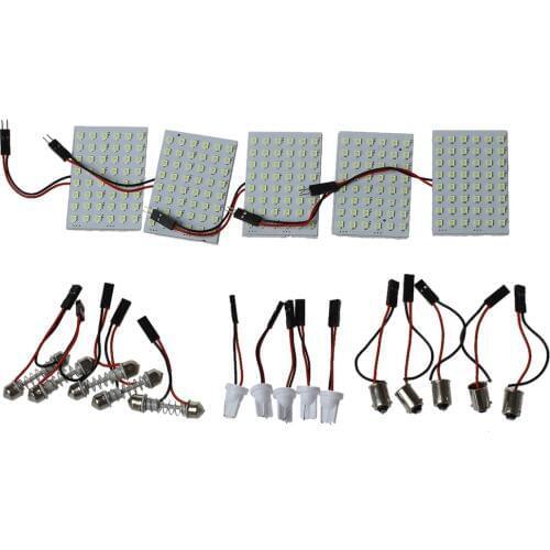 5pcs Car Interior Light Panel 48 SMD LED T10 BA9S Dome Festoon Bulb Adapter 12V White panel 5000K