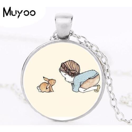 2017 Newest Dream Art Baby Pendant Child and Rabbit Necklace Fairy Tale Jewelry Art Painting Pendants Gifts Children Glass HZ1