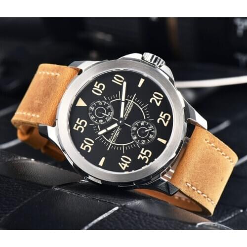 Sapphire crystal PARNIS 44mm Automatic Self-Wind movement power reserve mens watch luminous Mechanical watches GR93-20