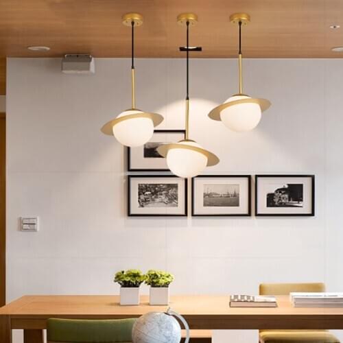 SGROW Suspension Kitchen Lampara Space Planet Hanging Lamp Glass Ball Pendant Lamp Lighting Fixtures for Bedroom Living Room