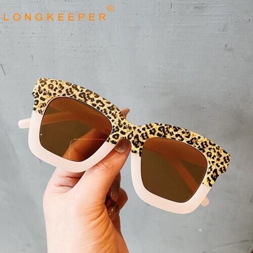 LongKeeper Vintage Square Kids Sunglasses Children Girls Leopard Pink Sun Glasses Boys Fashion UV400 Shades Goggles Gafas De Sol