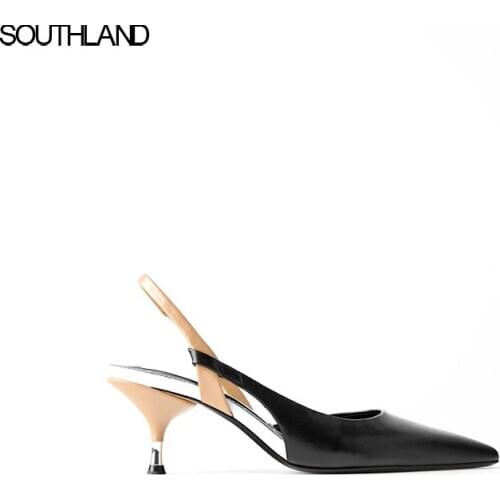 SOUTHLAND 2020 summer new Black office high heels Womens shoes white Pointed Fine heel High heels