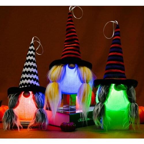 Halloween Glow Plush Ornaments Faceless Tied Braids Dwarf Doll Pendant With Light Xmas Halloween Festival Elves Decoration