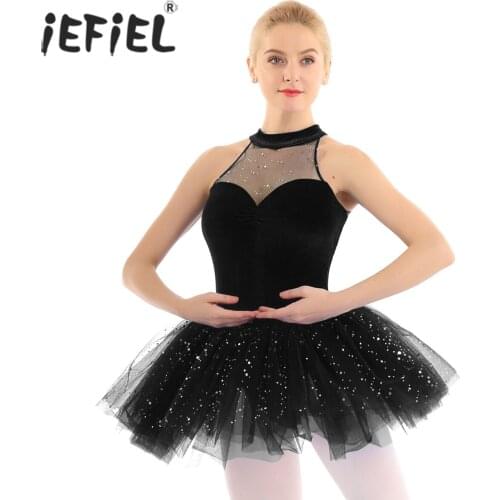 Adult Sequins Bailarina Dance Costumes Keyhole Back Velvet Ballet Leotards for Women Gymnastic Tutu Ballet Dancing Dress