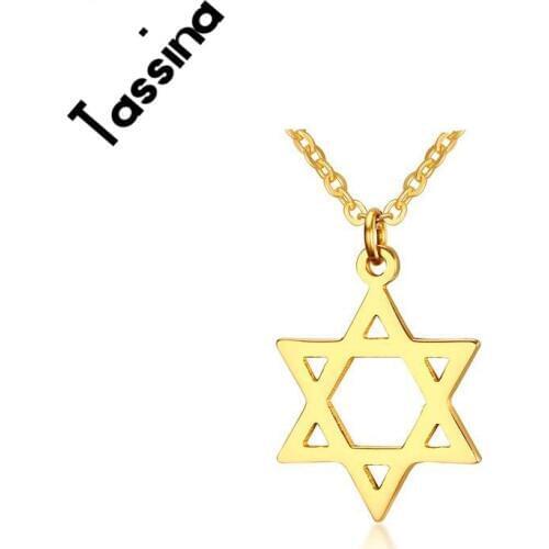 Tassina New Products Listed Titanium Steel Pendant Necklace Gold Color Hexagram Necklace Jewelry For Women Men TAPN-235