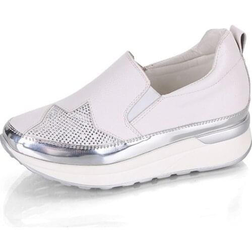 Thick Bottom with Sloped Loafer Shoes Female Casual White Shoes New FashionLeisure Comfortable Black Heels Sneakers School Shoes