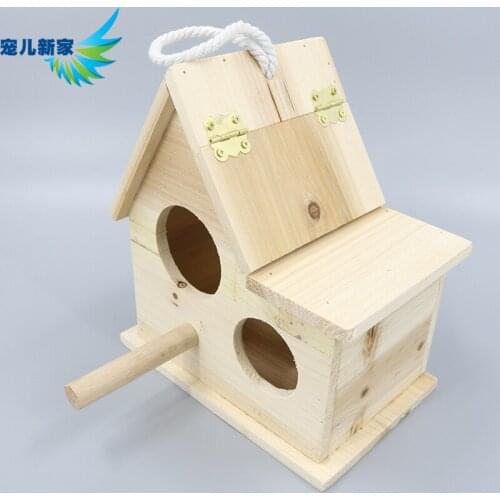 Solid Wood Bird Nest Hanging Bird House Natural Wooden Bird Cage Resting Place Wall-Mounted Outdoor Birdhouse Breeding Box