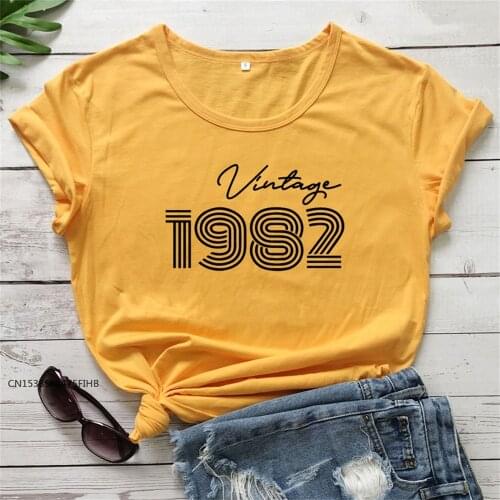 Vintage 1982 Pure Premium T-Shirt Funny Custom Birthday Gift Tshirt High Quality Women Graphic Original 1982 Tops Tees PZSY
