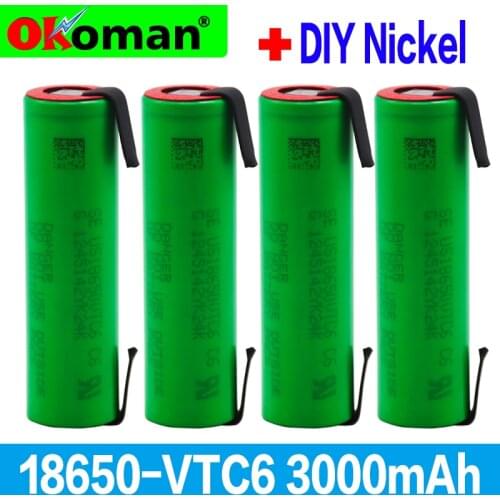 VTC6 3.7V 3000mAh 18650 Li-ion battery 30A discharge for 18650 rechargeable battery US18650VTC6 tools batteries + nickel sheets