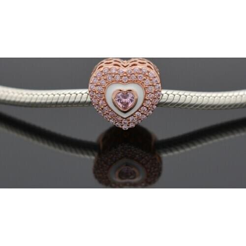 High Quality 925 Sterling Silver Zircon Rose Gold Heart-Shaped Beaded Bracelet Bracelet Accessory Diy Jewelry