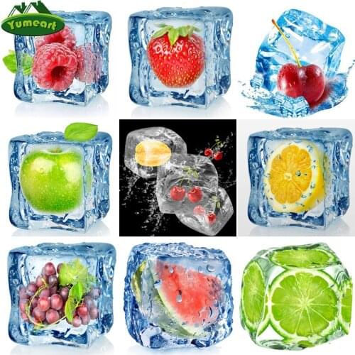 Yumeart Full Square Diamond Painting Fruit Ice Cubes Diamond Embroidery Grape Cherry Rhinestone Home Decor Abstract Art Gifts