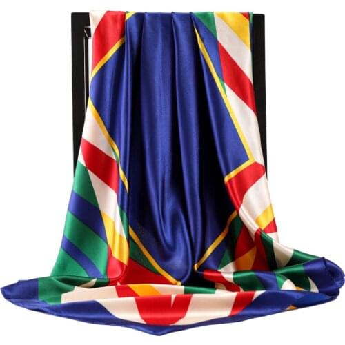 2021 Popular Stripe Print Square Bandanna Fashion 90X90CM Sunscreen Shawl Female Summer Silk Scarves Luxury Dustproof Kerchief