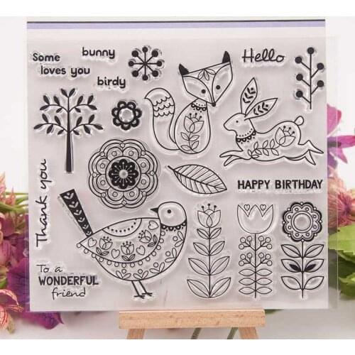 Animal Happy Birthday Clear Stamp Fox Craft Stamps Silicone Transparent stamp for Scrapbooking DIY paper card making Decoration