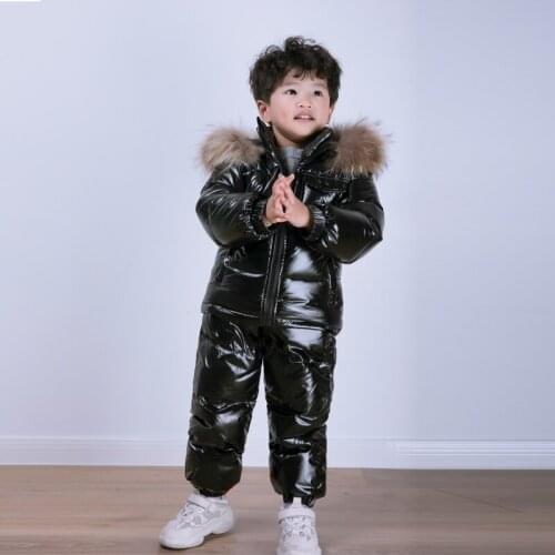 2021 Winter 2pcs Set Baby Girl Boys Duck Down Jacket and Jumpsuit Children Thick Warm Fur Collar Jacket for Girls Snowsuit W216