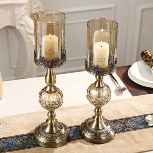 European Style Gold Bronze Crystal Candle Holder Dining Table Atmosphere Decoration Creative Bedroom Romantic Candle Holder