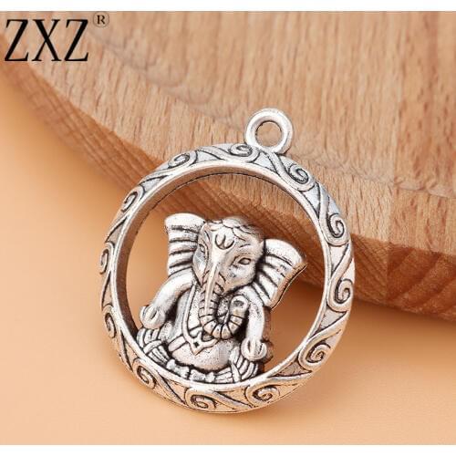 ZXZ 10pcs Tibetan Silver Elephant Ganesha Charms Pendants Beads for Jewelry Making Findings 25x25mm