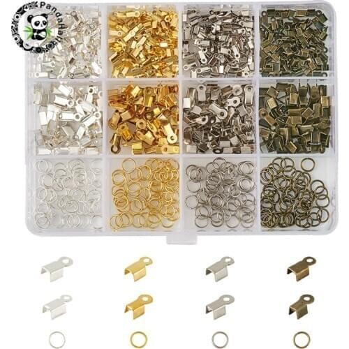 Pandahall 1 Box Iron Folding Crimp Ends Cord Ends and Close but Unsoldered Jump Rings for Jewelry Findings 130x100x22mm Hole:5mm