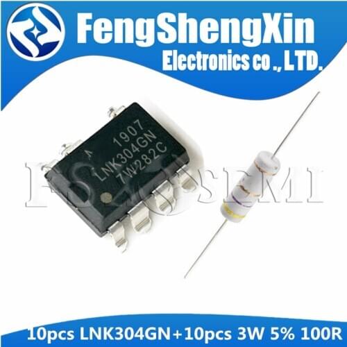 10pcs/lot LNK304GN SOP-7 + 2W 5% 100R Carbon film resistance Roller washing machine power chip